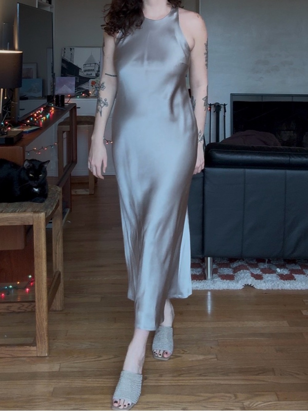 Laundry By Shelli Segal Silver Satin Maxi Slip Dress